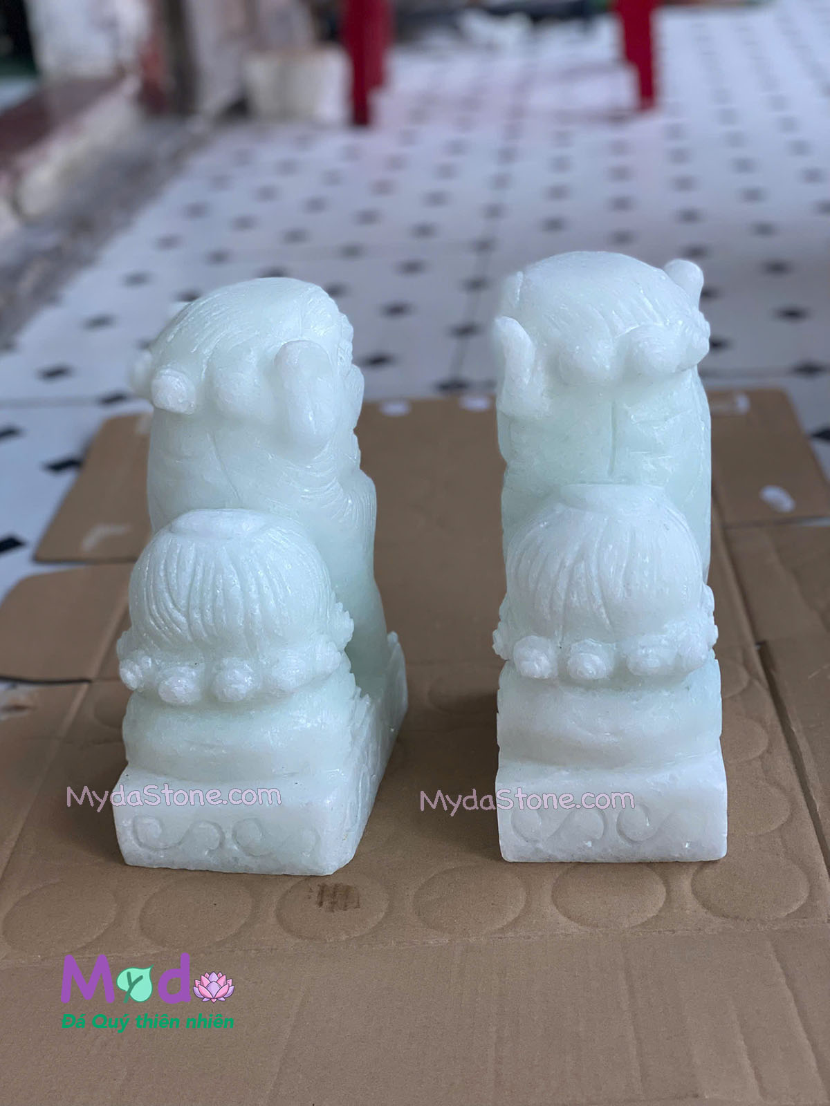 Tượng Con Nghê đá Cẩm Thạch Trắng Xanh