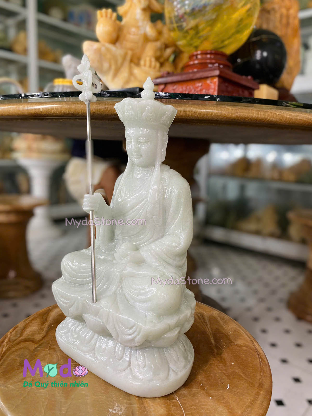 Tượng Phật Địa Tạng đá Cẩm Thạch Trắng Xanh