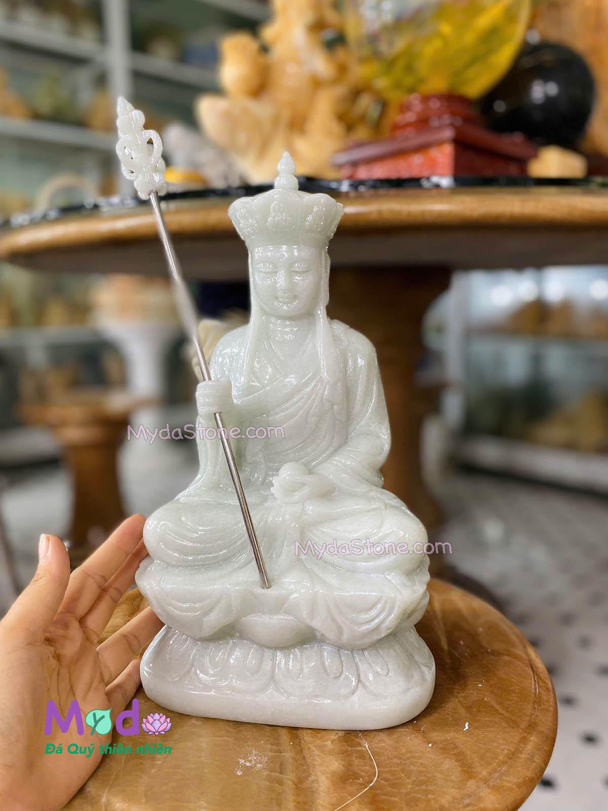 Tượng Phật Địa Tạng đá Cẩm Thạch Trắng Xanh