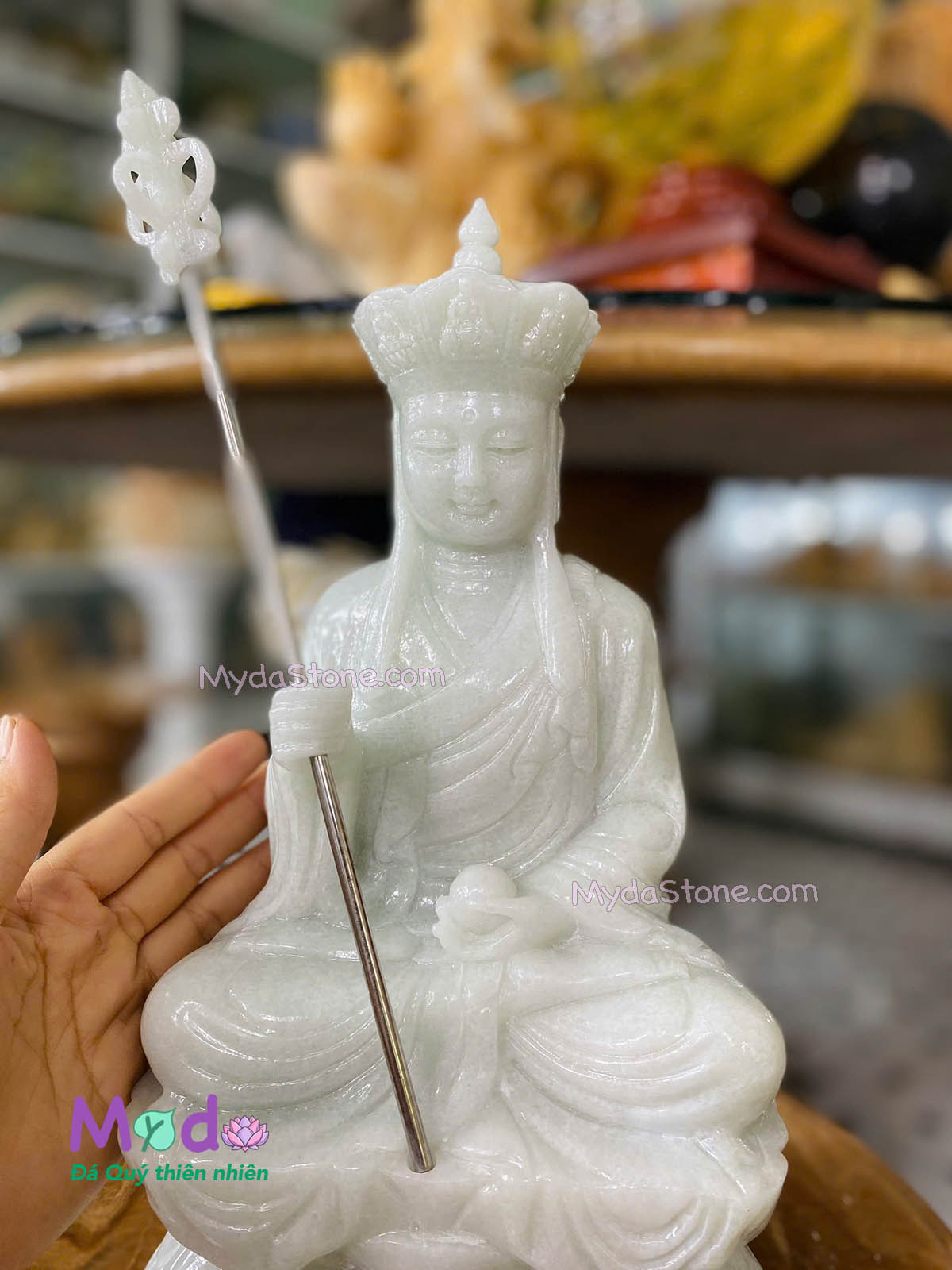 Tượng Phật Địa Tạng đá Cẩm Thạch Trắng Xanh