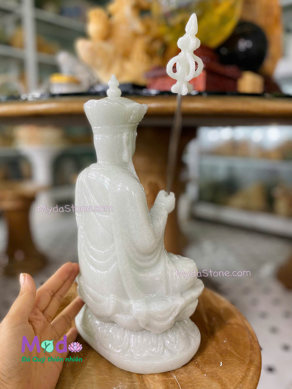 Tượng Phật Địa Tạng đá Cẩm Thạch Trắng Xanh