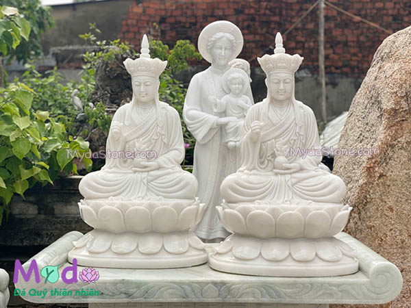 Tượng Phật Địa Tạng ngồi đài sen đá Cẩm Thạch Trắng