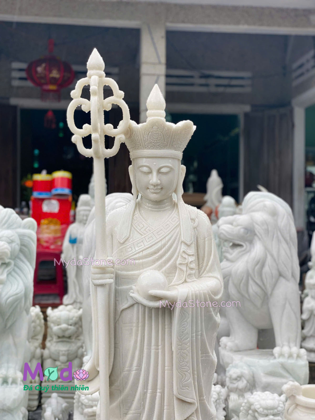 Tượng Phật Địa Tạng đá Cẩm Thạch Trắng