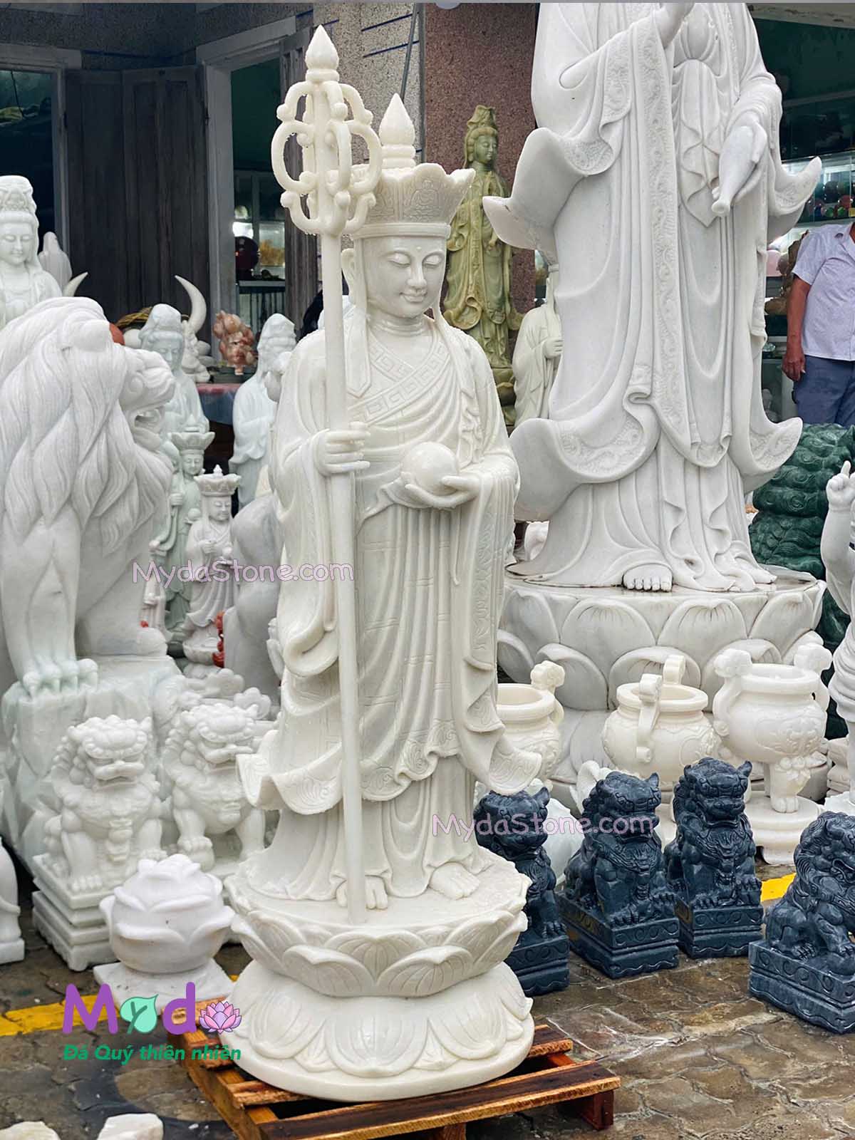 Tượng Phật Địa Tạng đá Cẩm Thạch Trắng