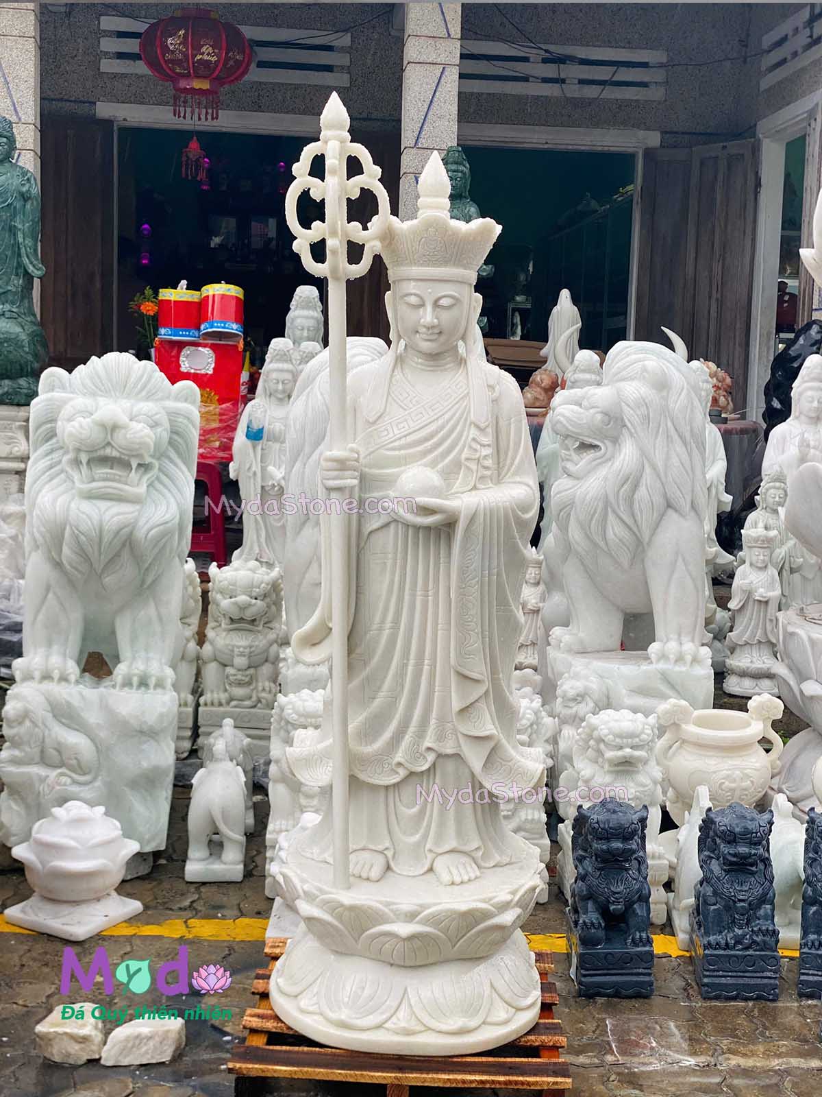 Tượng Phật Địa Tạng đá Cẩm Thạch Trắng