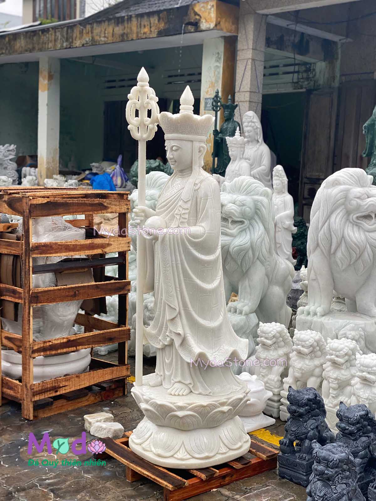 Tượng Phật Địa Tạng đá Cẩm Thạch Trắng