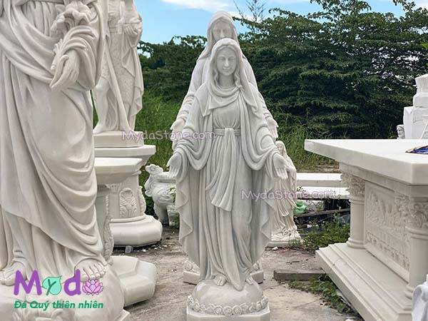 Tượng Đức Mẹ Ban Ơn đá Cẩm Thạch Trắng Xanh