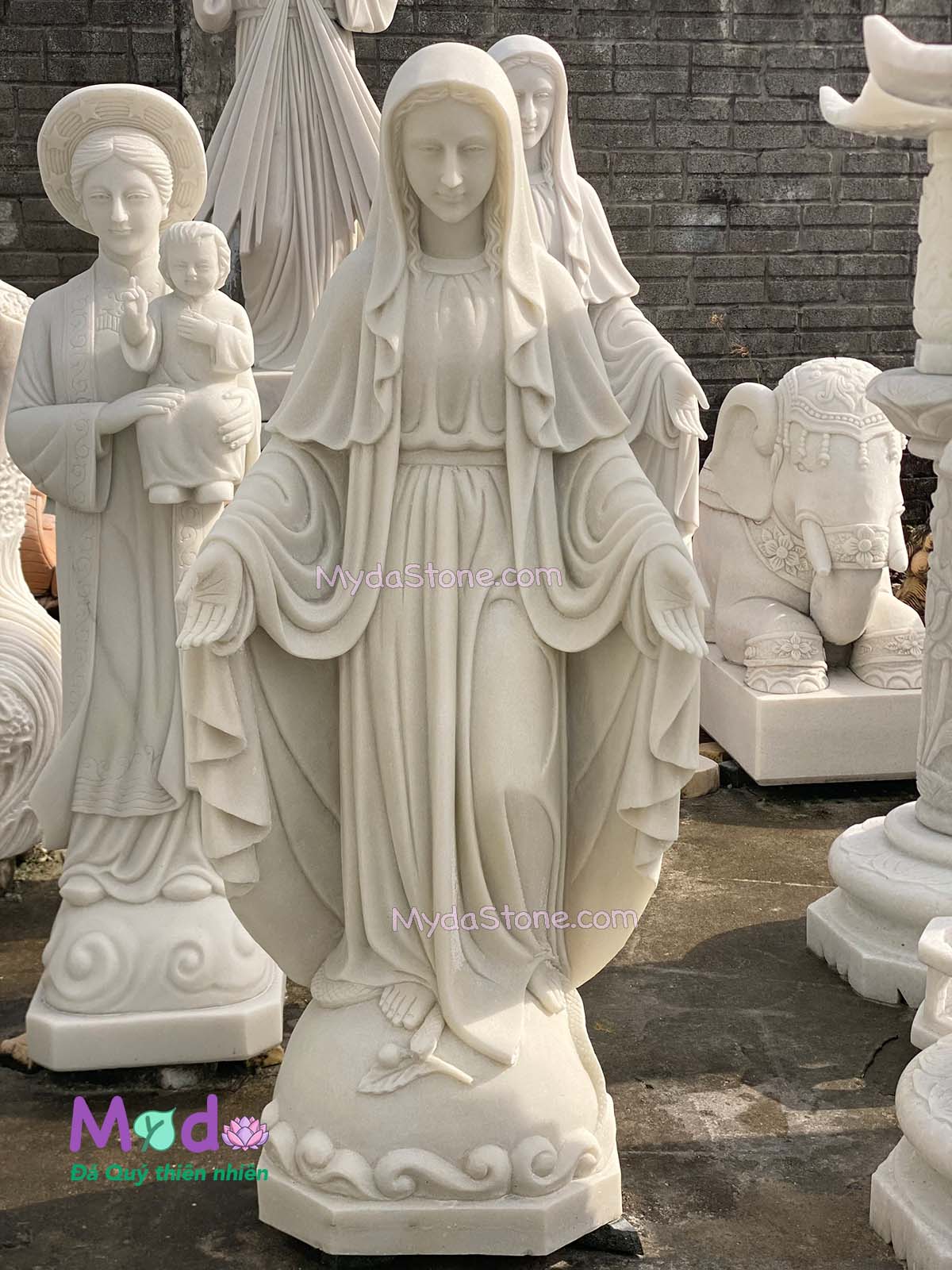 Tượng Đức Mẹ Ban Ơn đá Cẩm Thạch Trắng