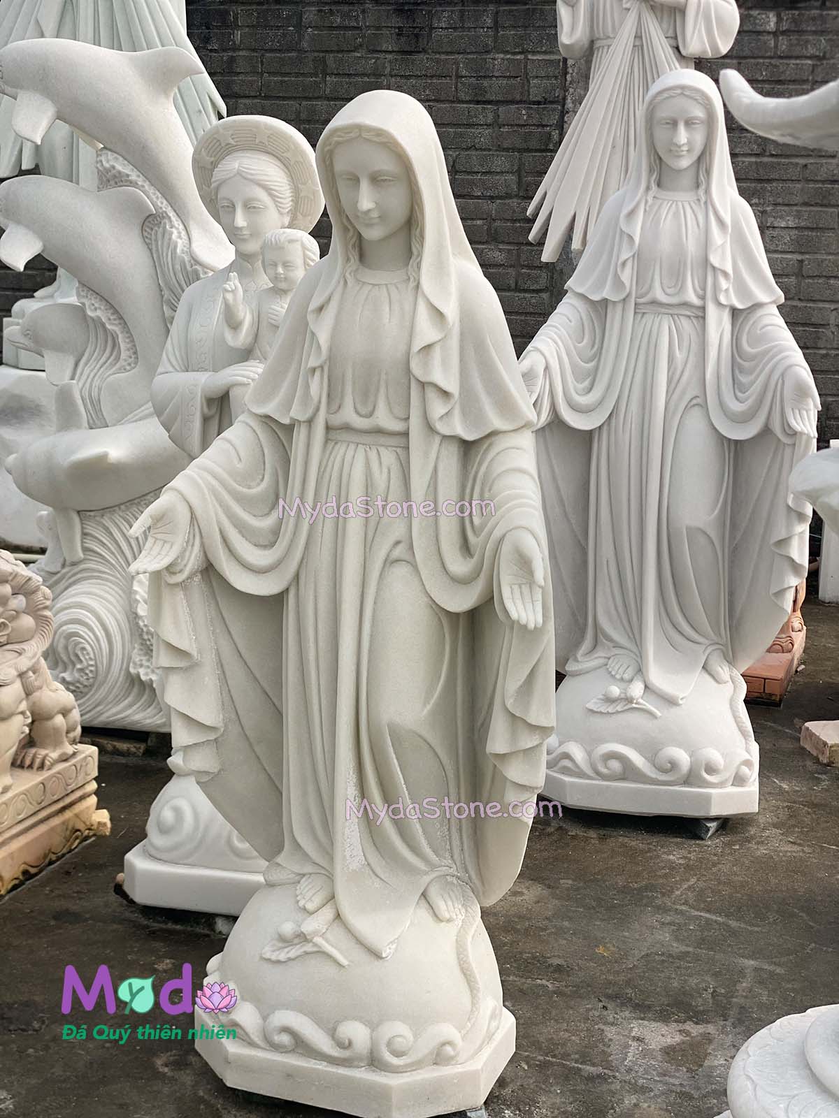 Tượng Đức Mẹ Ban Ơn đá Cẩm Thạch Trắng
