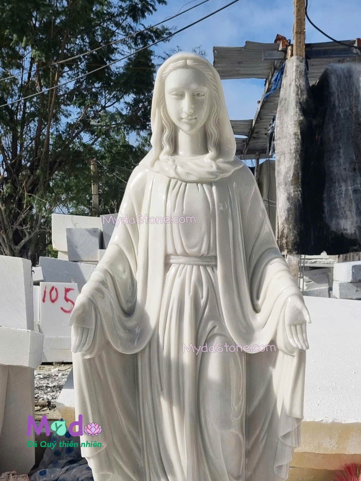 Tượng Đức Mẹ Ban Ơn đá Cẩm Thạch Trắng
