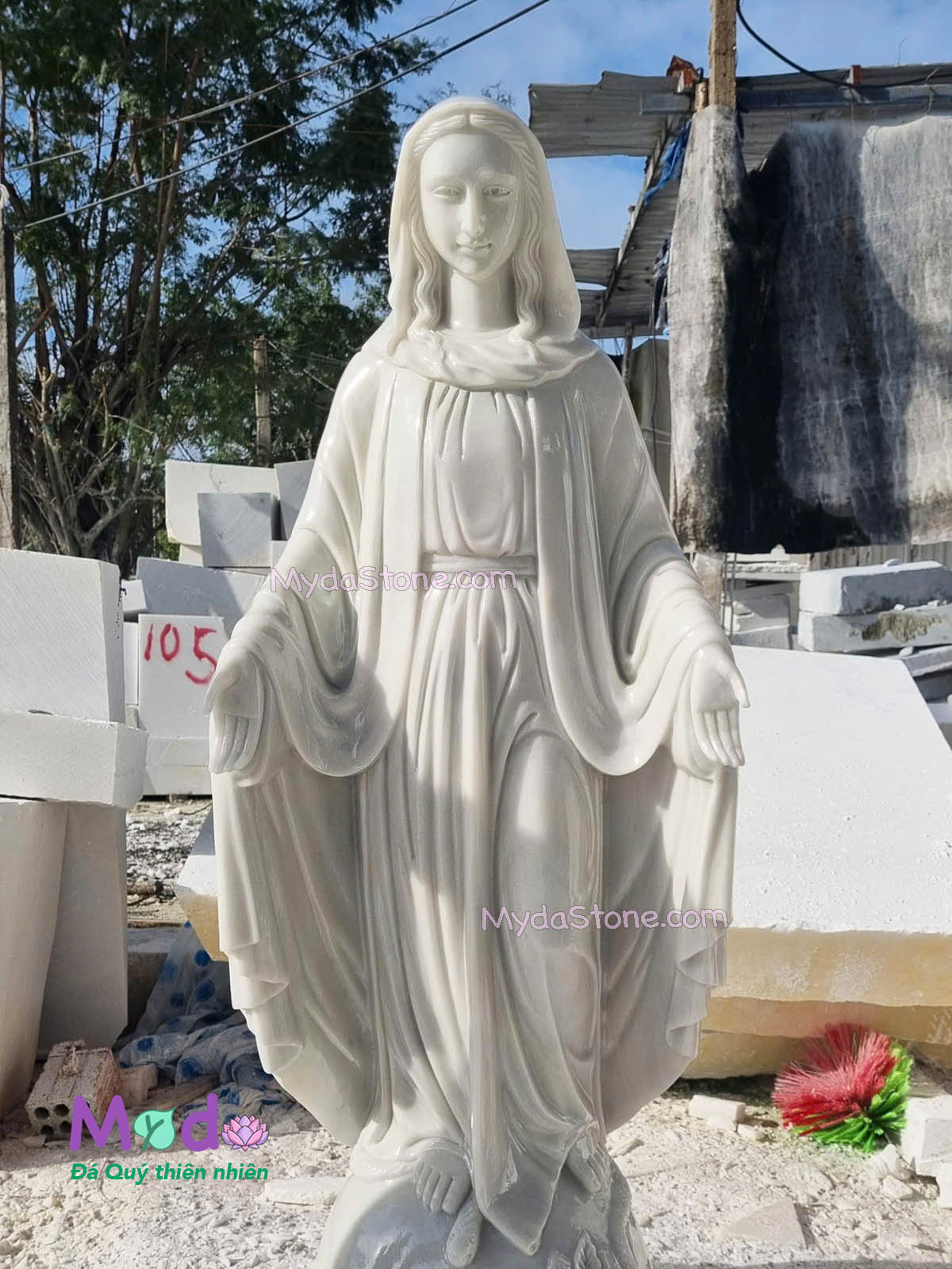 Tượng Đức Mẹ Ban Ơn đá Cẩm Thạch Trắng