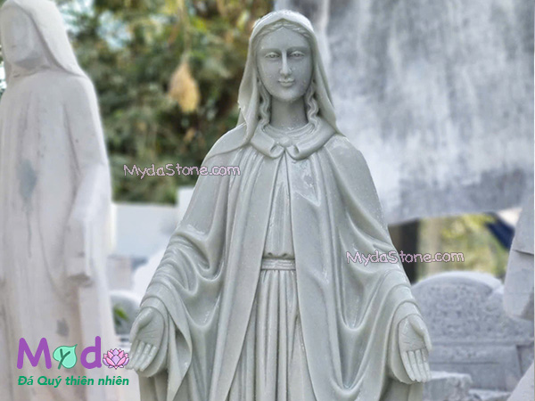Tượng Đức Mẹ Ban Ơn đá Cẩm Thạch Trắng Xanh