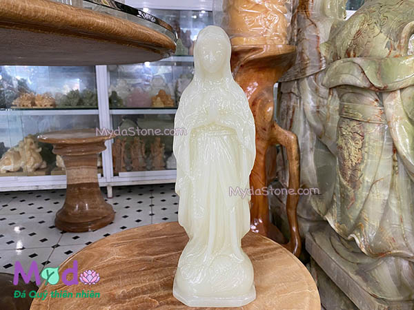 Tượng Đức Mẹ Chắp Tay đá Ngọc Xanh Pakistan