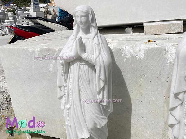 Tượng Đức Mẹ Chắp Tay đá Cẩm Thạch Trắng