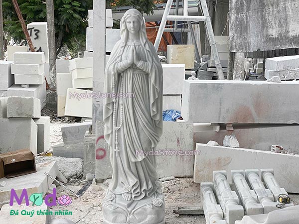 Tượng Đức Mẹ Chắp Tay đá Cẩm Thạch Trắng Xanh