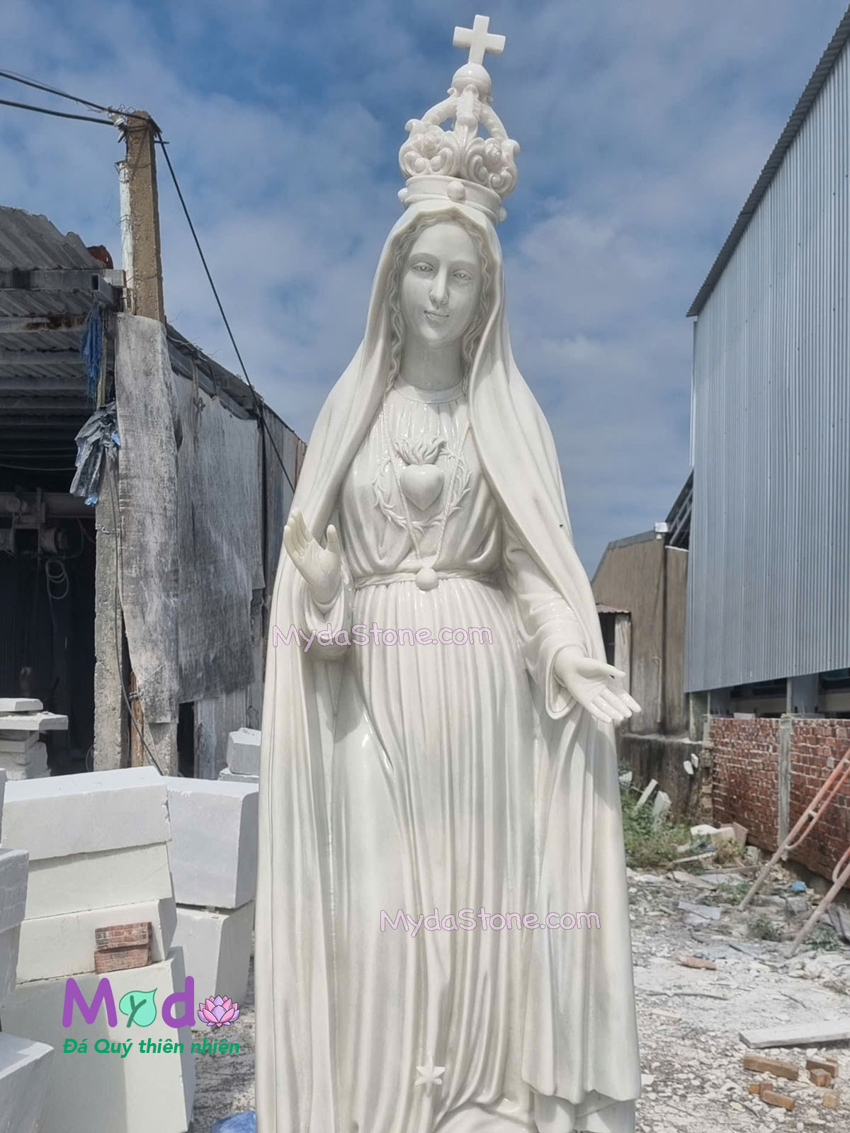 Tượng Đức Mẹ Fatima đá Cẩm Thạch Trắng