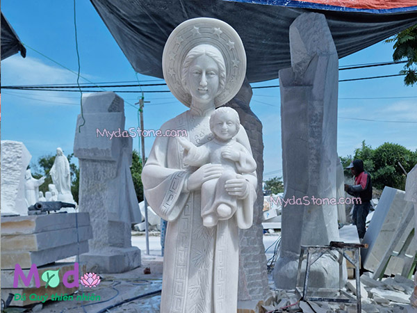 Tượng Đức Mẹ La Vang đá Cẩm Thạch Trắng