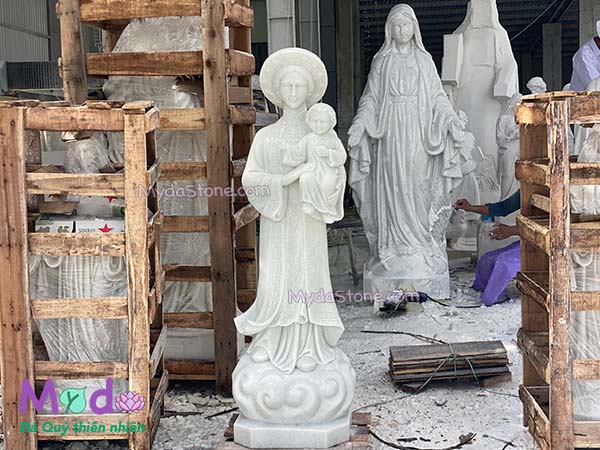 Tượng Đức Mẹ La Vang đá Cẩm Thạch Trắng Xanh