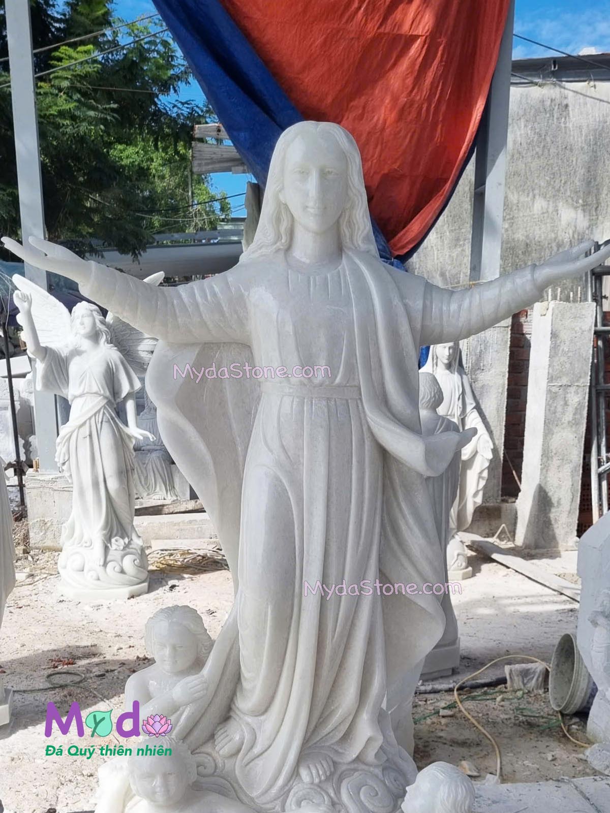 Tượng Đức Mẹ Lên Trời đá Cẩm Thạch Trắng