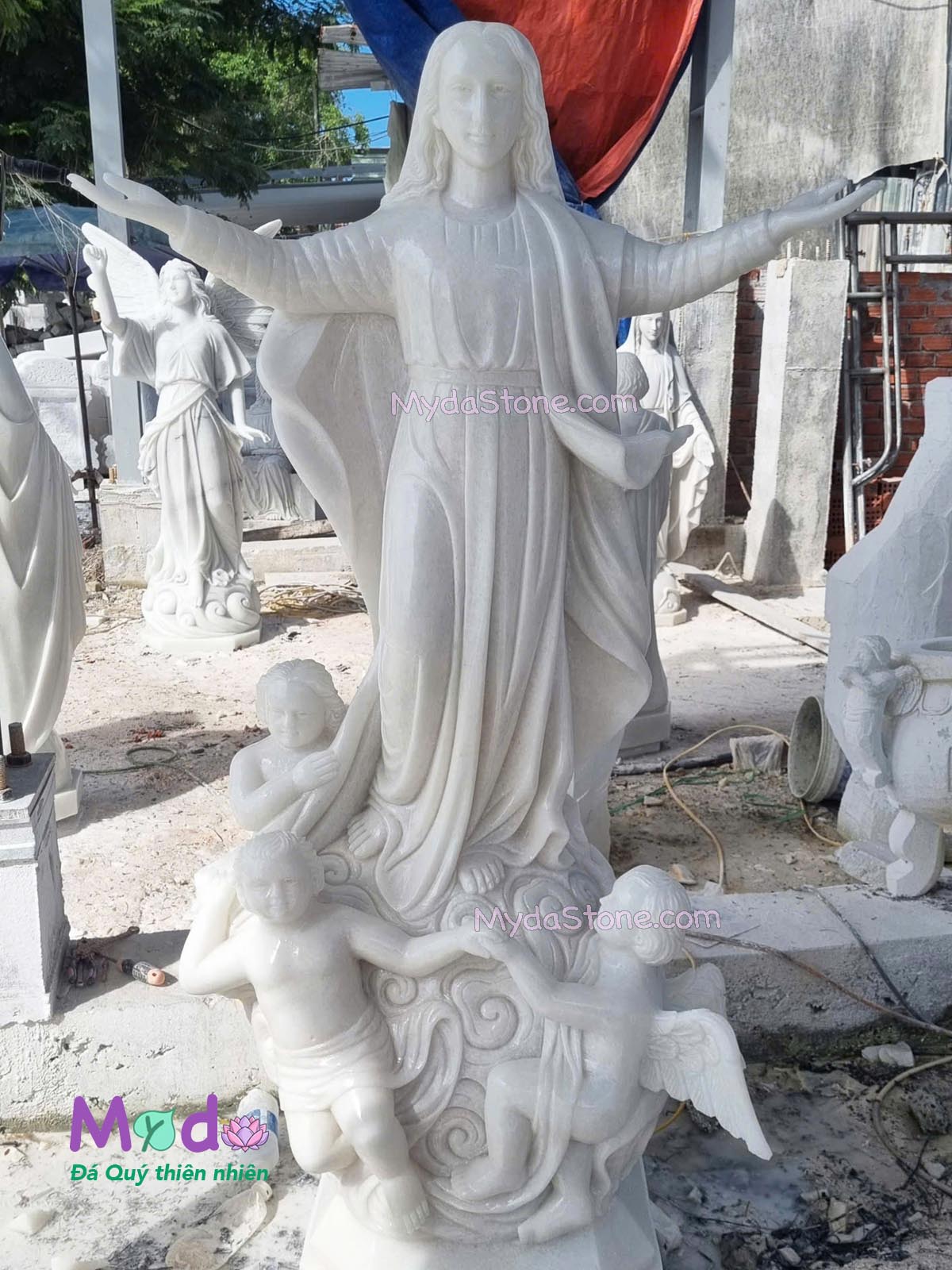 Tượng Đức Mẹ Lên Trời đá Cẩm Thạch Trắng