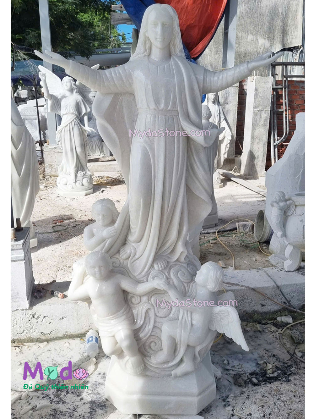 Tượng Đức Mẹ Lên Trời đá Cẩm Thạch Trắng