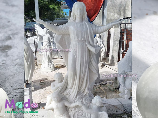 Tượng Đức Mẹ Lên Trời đá Cẩm Thạch Trắng