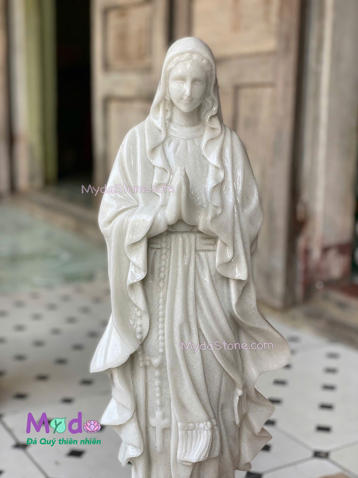 Tượng Đức Mẹ Lộ Đức đá Cẩm Thạch Trắng