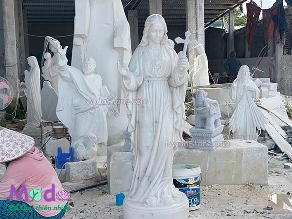 Tượng Đức Mẹ Vô Nhiễm đá Cẩm Thạch Trắng