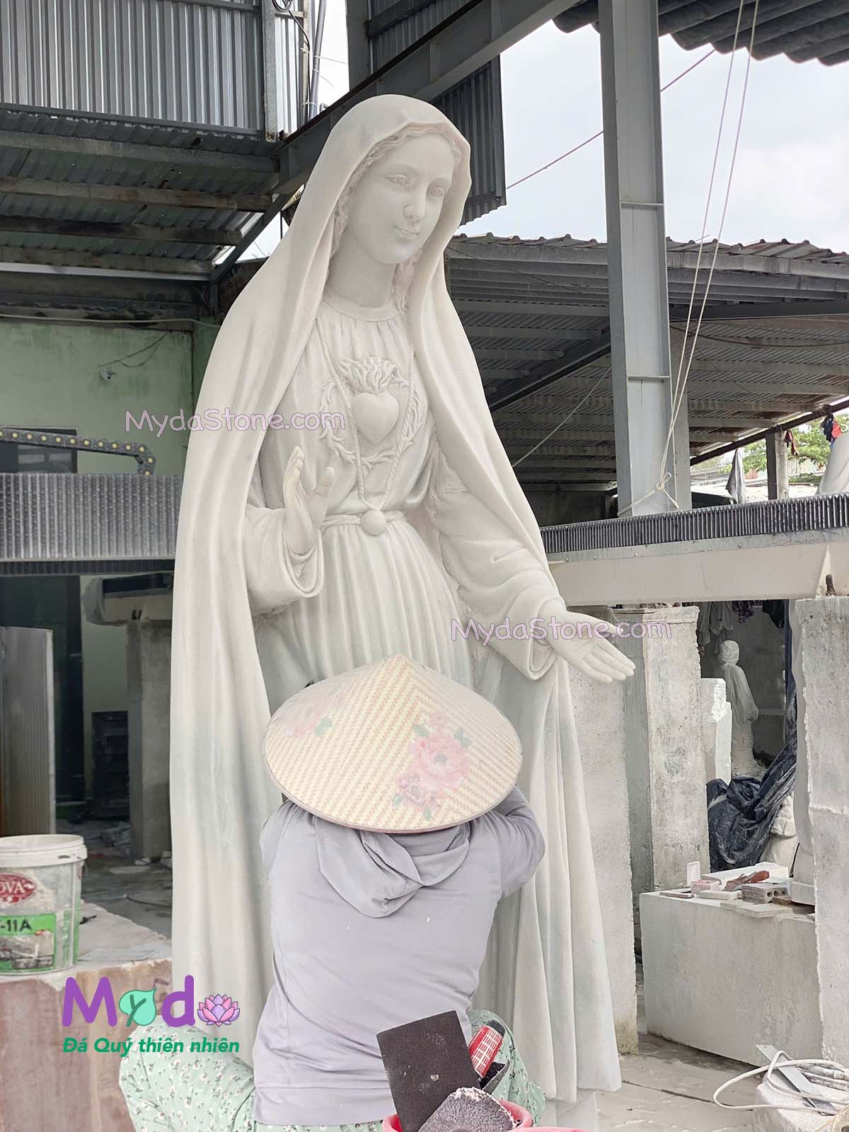 Tượng Đức Mẹ Vô Nhiễm Nguyên Tội đá Cẩm Thạch Trắng