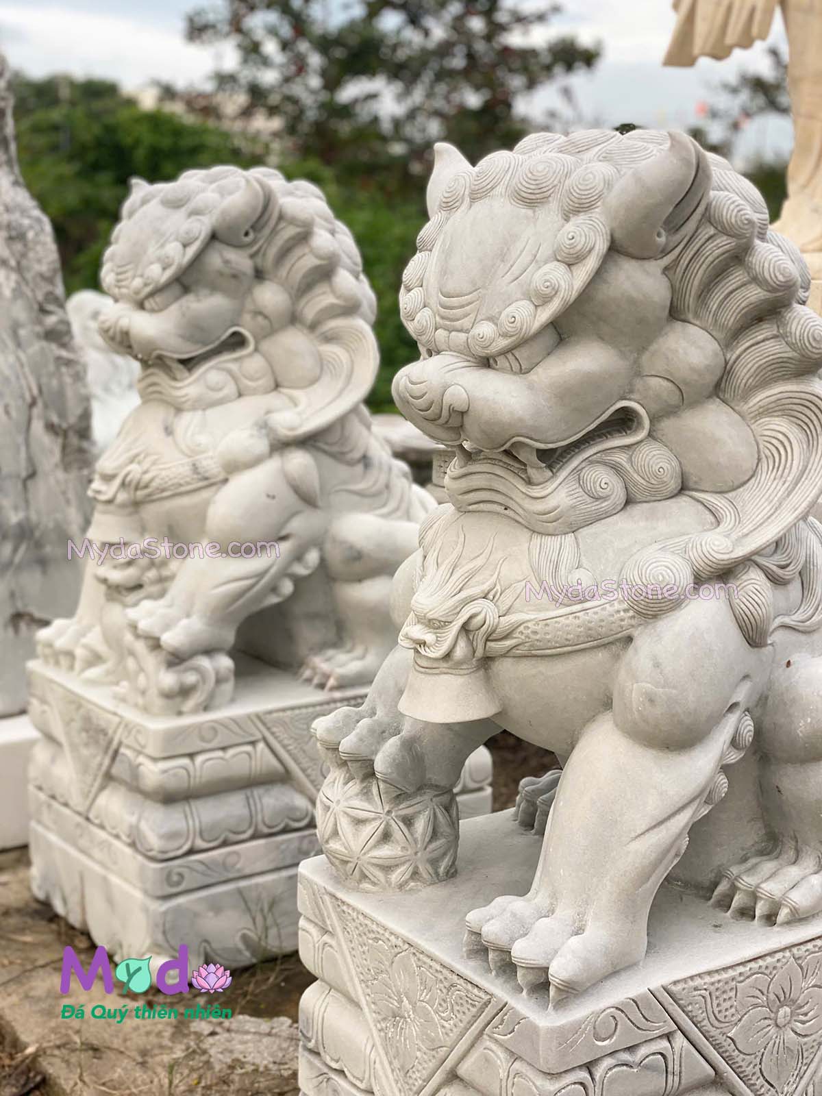 Tượng Kỳ Lân đá Cẩm Thạch Trắng Xám