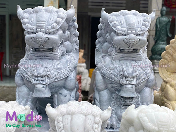 Tượng Kỳ Lân để Lăng Mộ đá Cẩm Thạch Trắng Xám