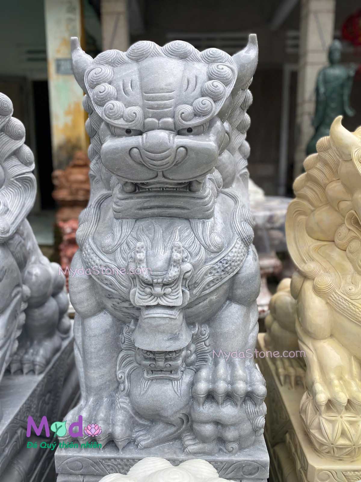 Tượng Kỳ Lân để Lăng Mộ đá Cẩm Thạch Trắng Xám