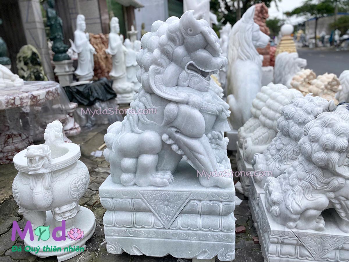 Tượng Kỳ Lân để Mộ đá Cẩm Thạch Trắng Xanh