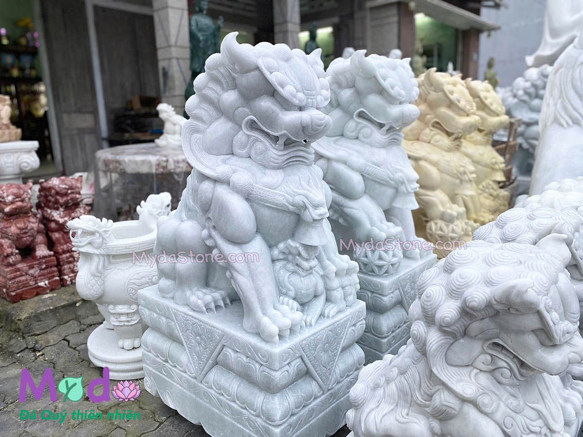 Tượng Kỳ Lân để Mộ đá Cẩm Thạch Trắng Xanh