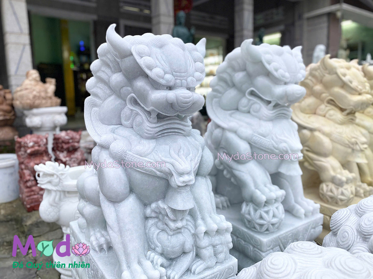 Tượng Kỳ Lân để Mộ đá Cẩm Thạch Trắng Xanh