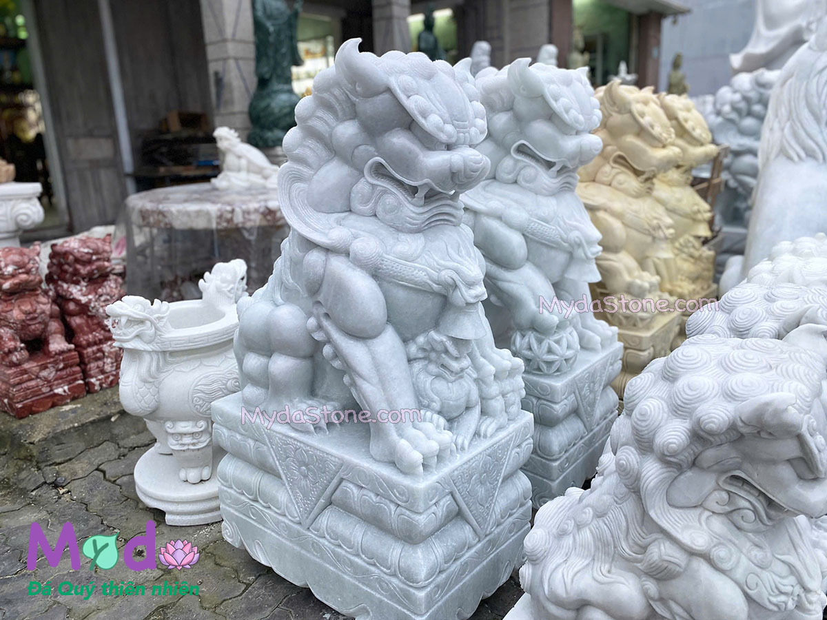 Tượng Kỳ Lân để Mộ đá Cẩm Thạch Trắng Xanh
