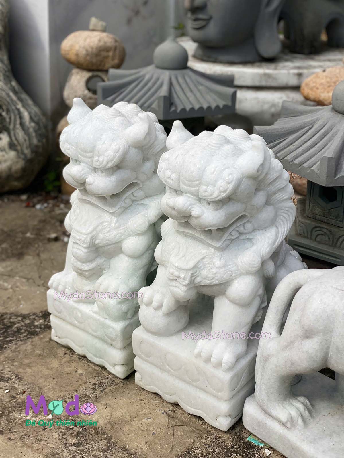 Tượng Kỳ Lân đá Cẩm Thạch Trắng Xanh