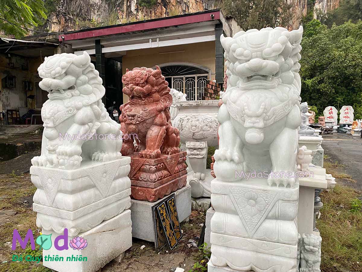 Tượng Kỳ Lân đá Cẩm Thạch Trắng Xanh