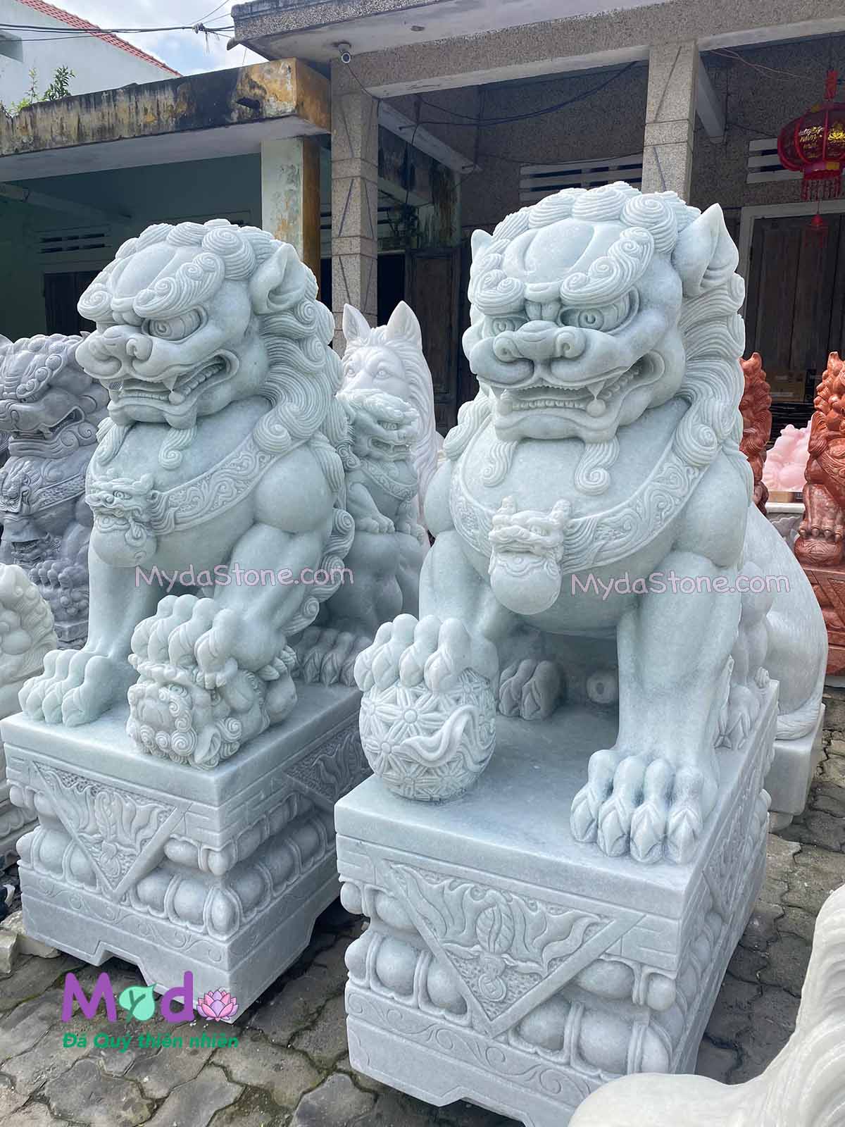 Tượng Kỳ Lân đá Cẩm Thạch Trắng Xanh