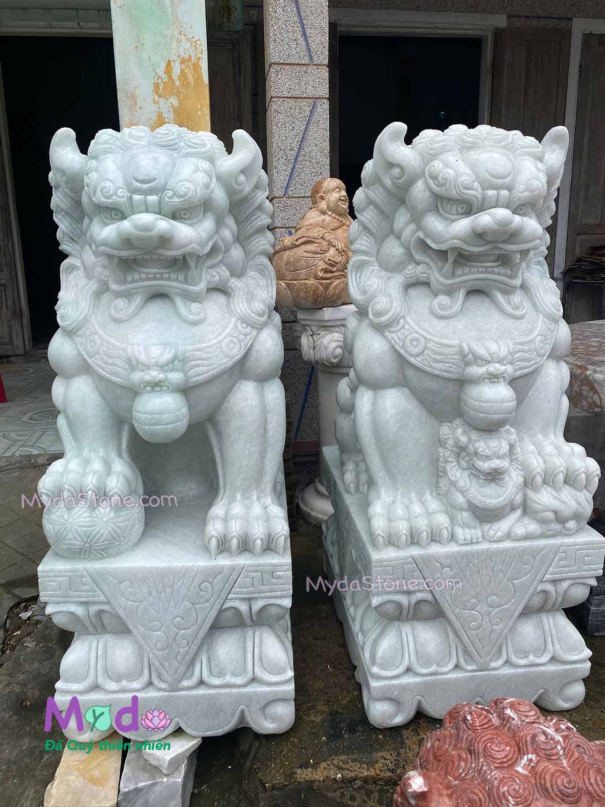 Tượng Kỳ Lân đá Cẩm Thạch Trắng Xanh