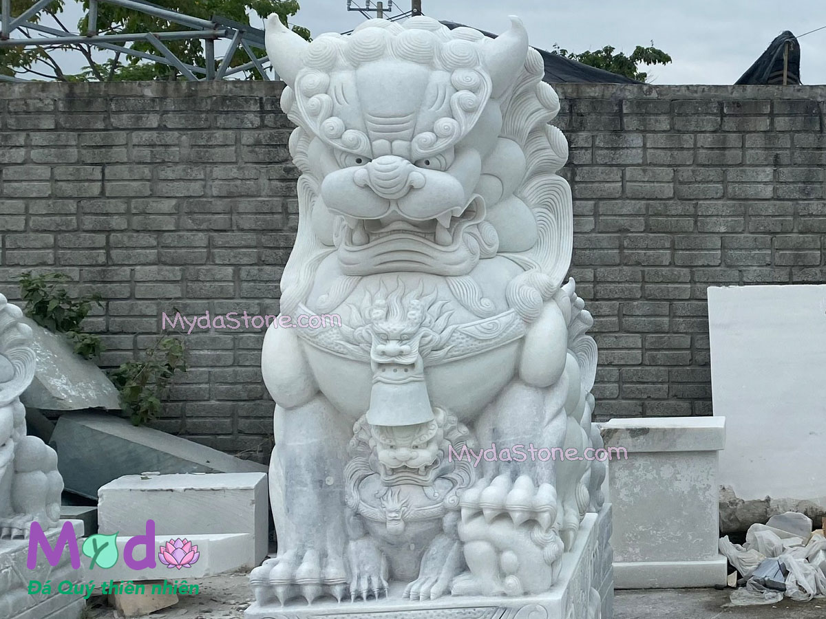 Tượng Kỳ Lân đá Cẩm Thạch Trắng Xanh