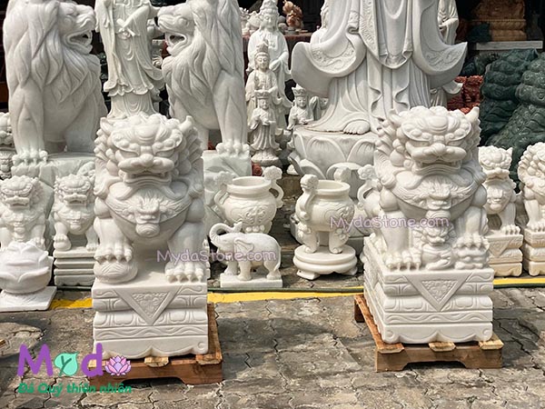 Tượng Kỳ Lân để Mộ đá Cẩm Thạch Trắng