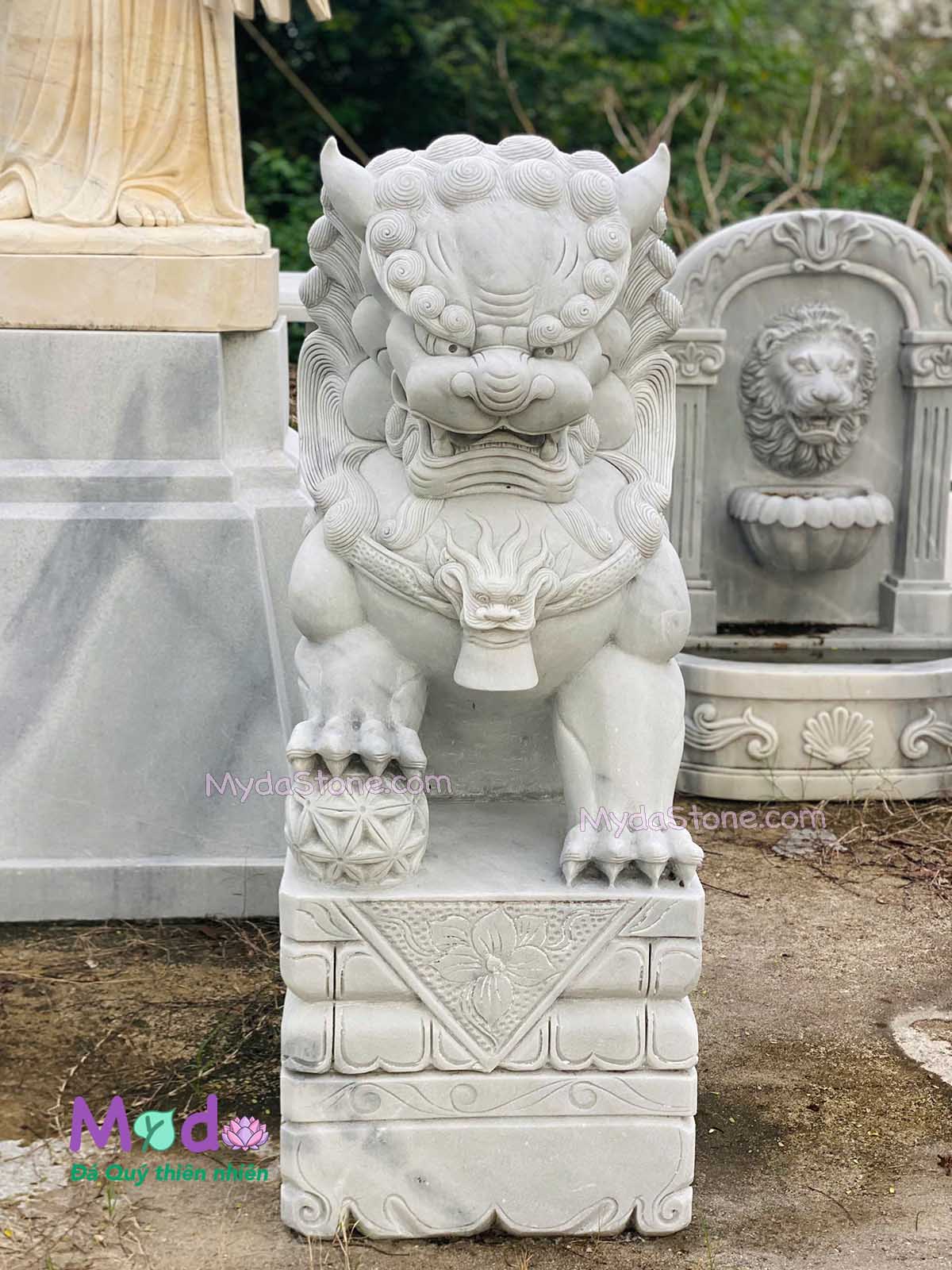 Tượng Kỳ Lân để Lăng Mộ đá Cẩm Thạch Trắng Xám