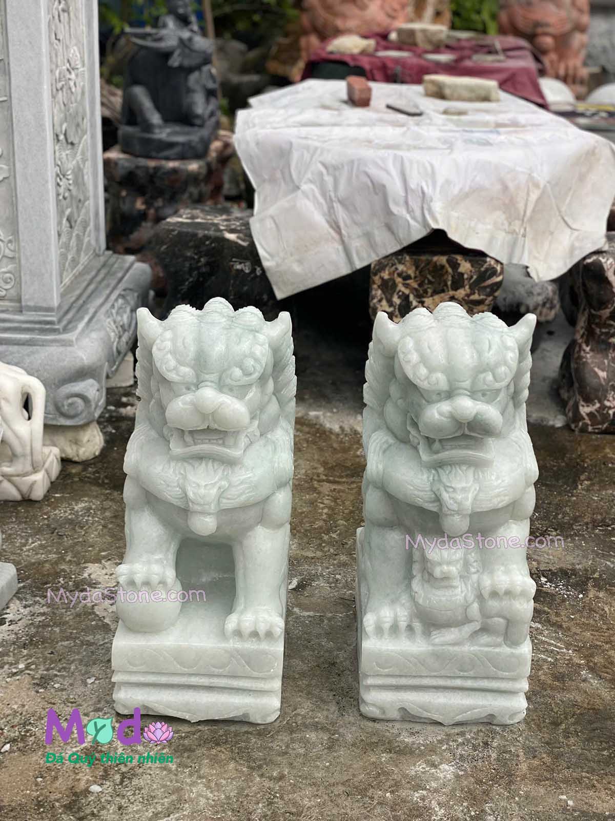 Tượng Kỳ Lân để Mộ đá Cẩm Thạch Trắng Xanh