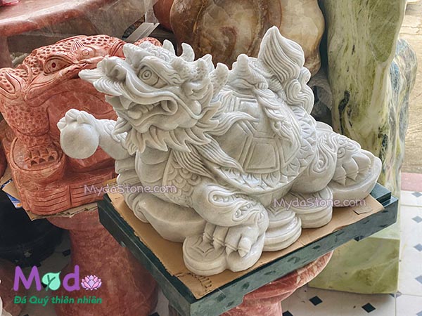 Tượng Long Quy hoá rồng đá Cẩm Thạch Trắng