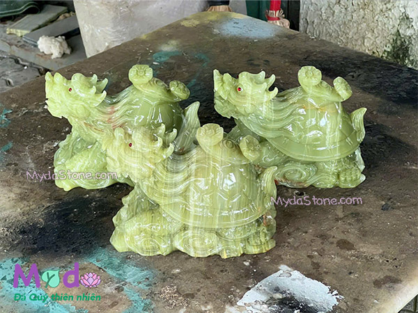 Tượng Long Quy hoá rồng đá Ngọc Xanh Pakistan
