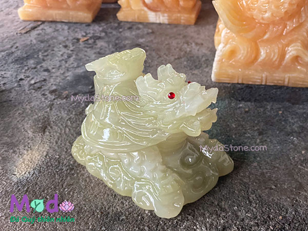 Tượng Long Quy hoá rồng đá Ngọc Xanh Pakistan