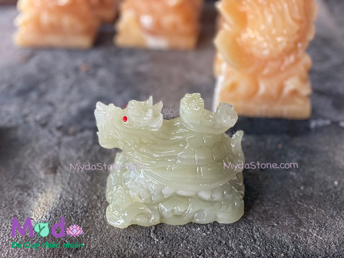 Tượng Long Quy hoá rồng đá Ngọc Xanh Pakistan