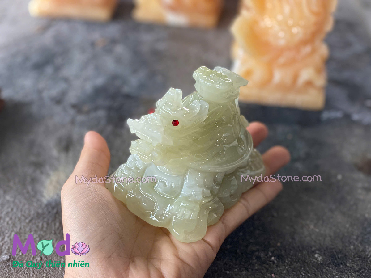 Tượng Long Quy hoá rồng đá Ngọc Xanh Pakistan