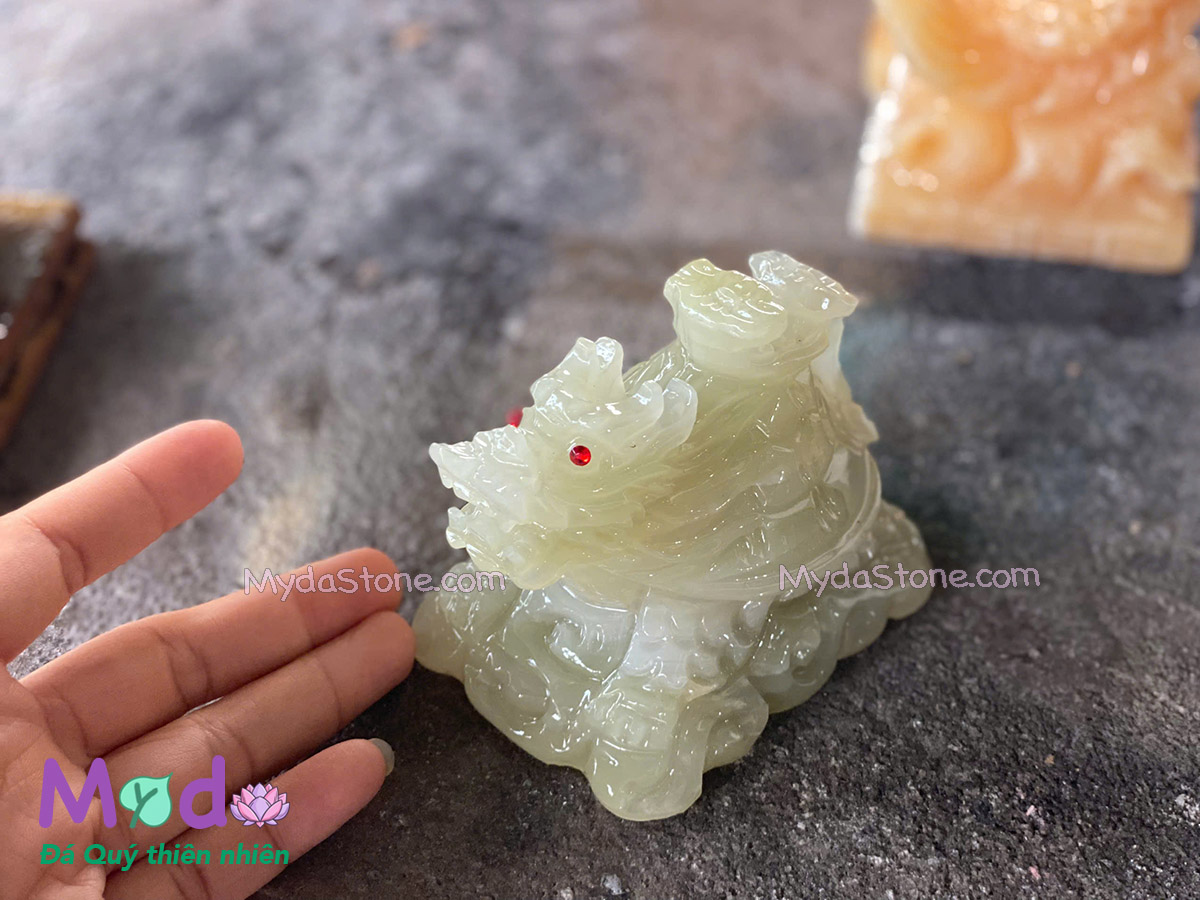 Tượng Long Quy hoá rồng đá Ngọc Xanh Pakistan